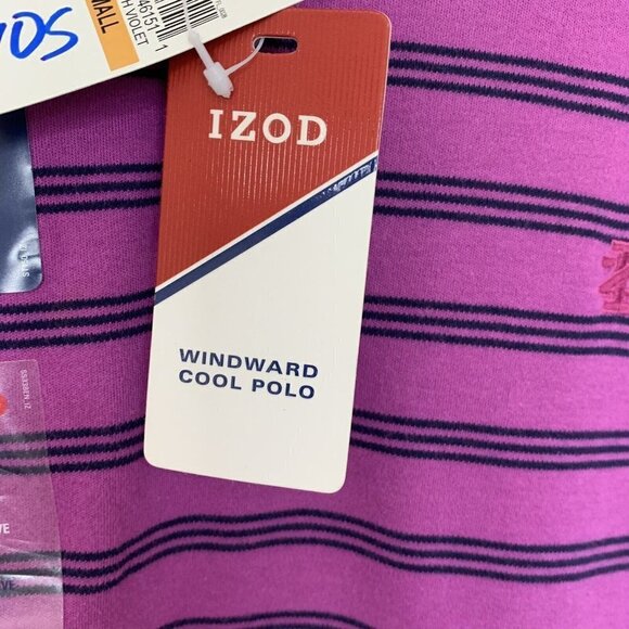 IZOD Men’s Small Purple Black Striped Windward Cool Polo UPF 15 Shirt - Picture 8 of 10